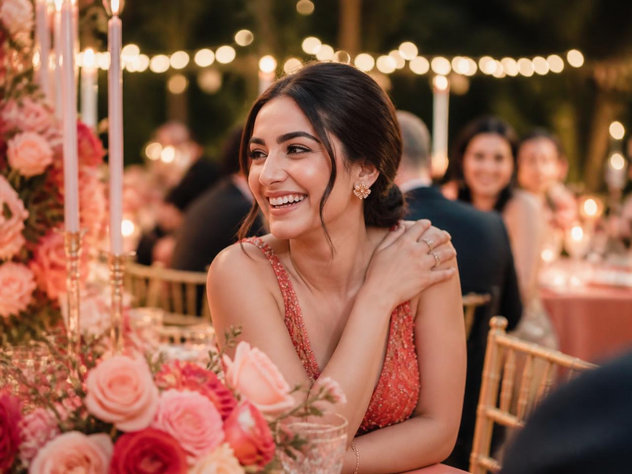 Guests celebrating at a warmly lit evening event